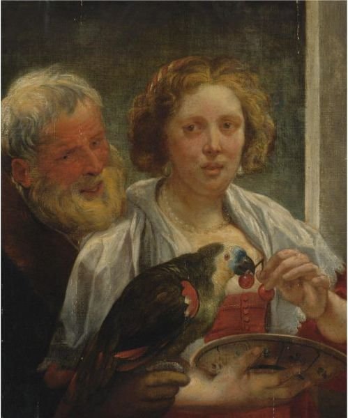 A Bearded Man And A Woman With A Parrot Unrequited Love