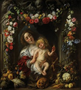 Madonna with child in a flower garland